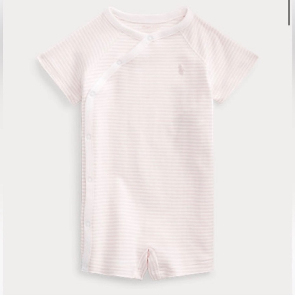 Ralph Lauren Baby Pink & White Striped One-Piece Romper